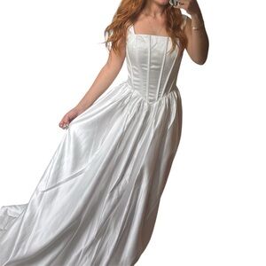Ivory Satin Sleeveless Square Neck Wedding Sundress